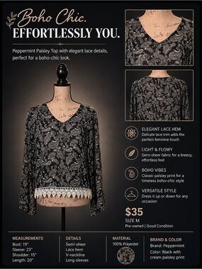 Peppermint Paisley Lace Hem Boho Top